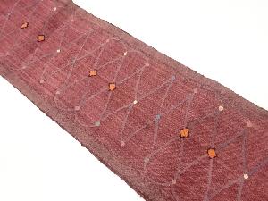 手織り紬抽象菱模様織出し名古屋帯